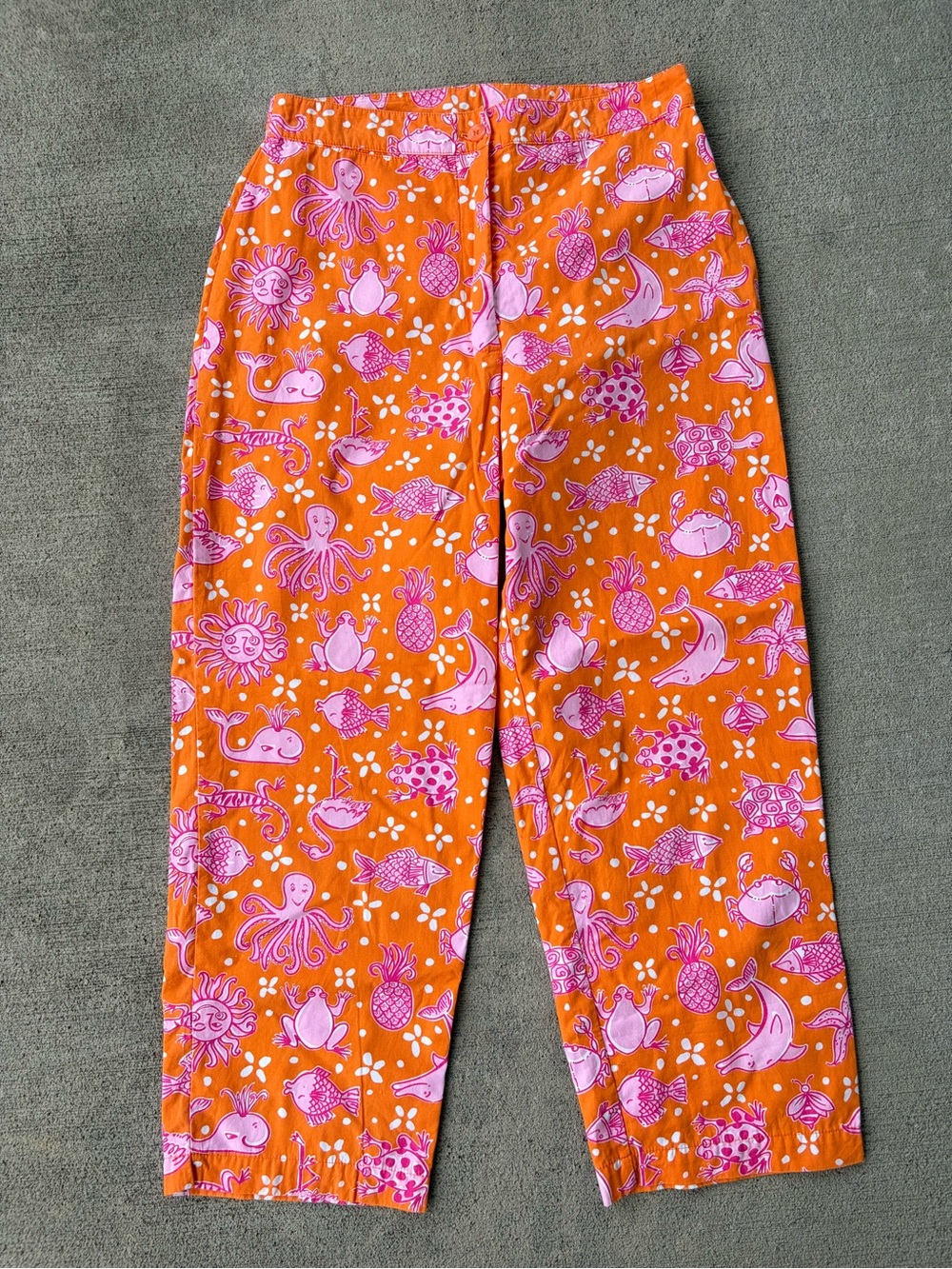 Vintage 90s Lilly Pulitzer coastal fish turtle octopus capri pants straight leg